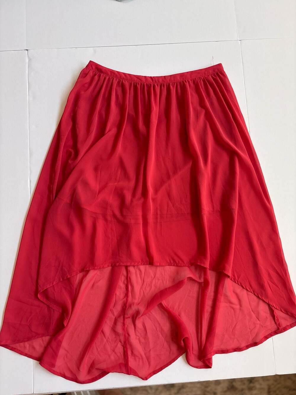 LC Lauren Conrad Women's Red Chiffon High-Low Skirt Size 10